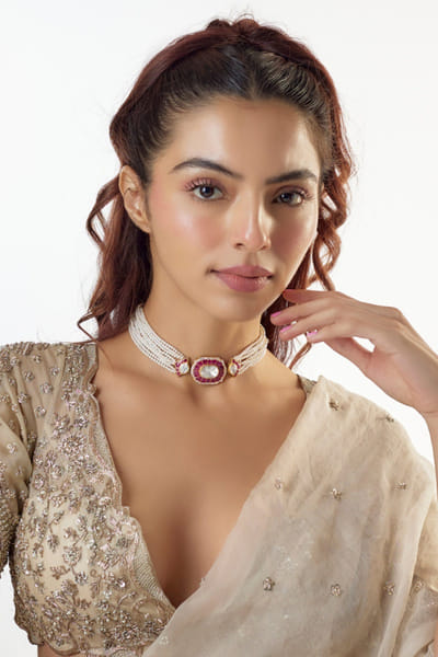 Karisa Red and white moissanite embellished choker KARIAPR26D143355