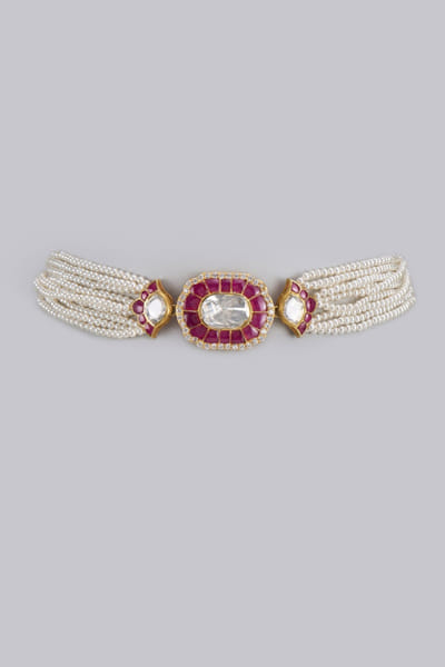Karisa Red and white moissanite embellished choker KARIAPR26D143355