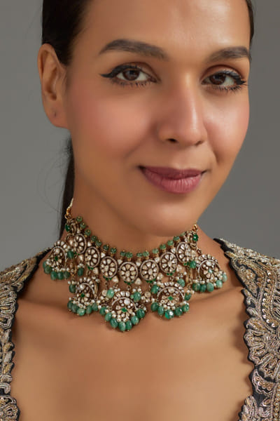 Karisa Green bead-polki embellished choker KARIJUN26D346738