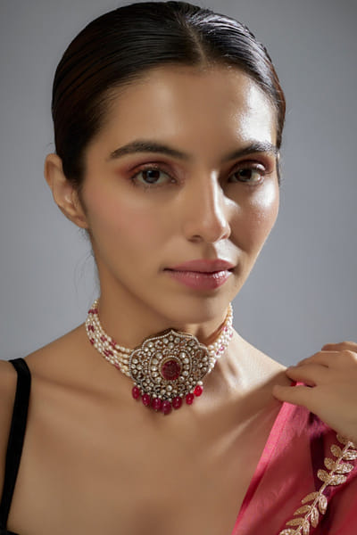Karisa Red bead-polki embellished choker KARIJUN26D346741