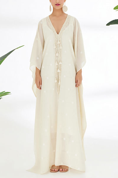 Cream embellished kaftan dress