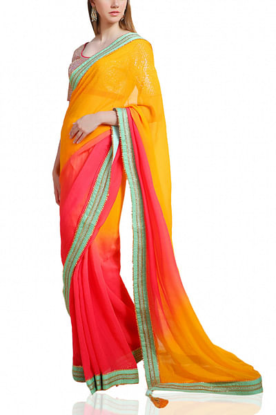 Ombre yellow and coral sari