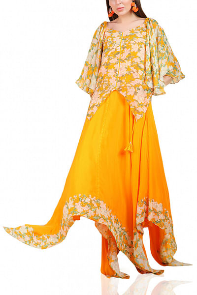 Orange printed top and skirt set