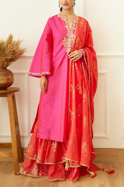 Rani pink gota patti embroidery kurta set