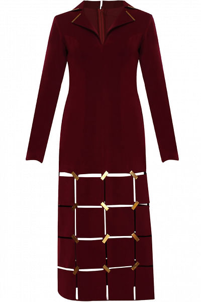 Maroon square panelled dress