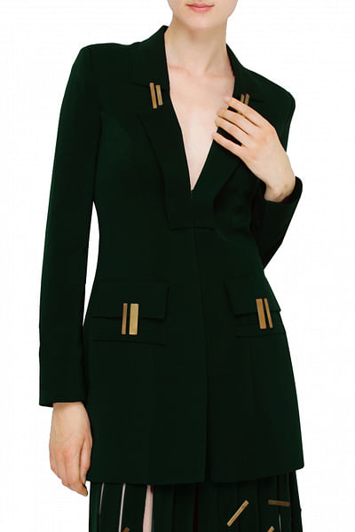 Green blazer with metal chips detailing