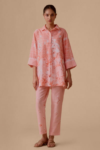 Pink printed shirt-style tunic