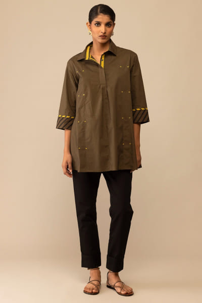 Black cotton poplin narrow pants