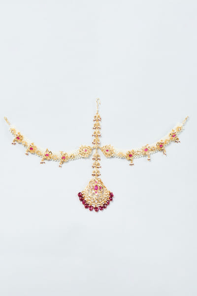 Kiara Jewellry Red stone embellished kundan polki mathapati KIARJUN26D147194