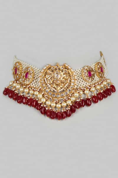 Kiara Jewellry Red stone embellished kundan necklace set KIARJUN26D147190