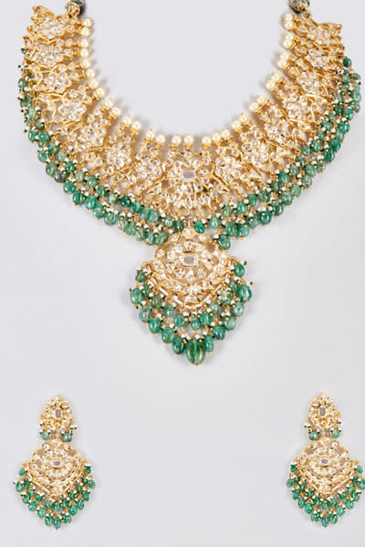 Kiara Jewellry Green stone encrusted kundan necklace set KIARJUN26D147179