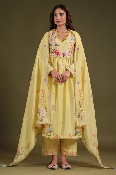 Yellow floral printed dupatta
