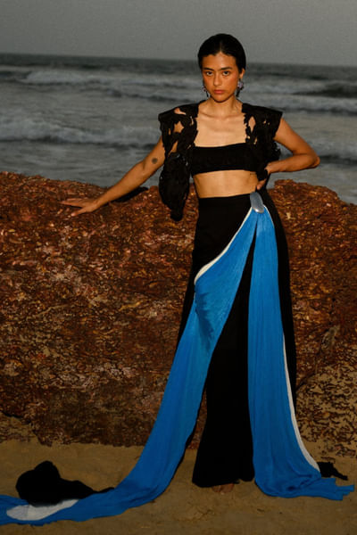 Black embroidered jacket and pant set