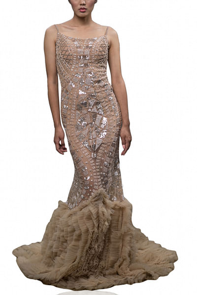 Nude and silver embellished mermaid gown
