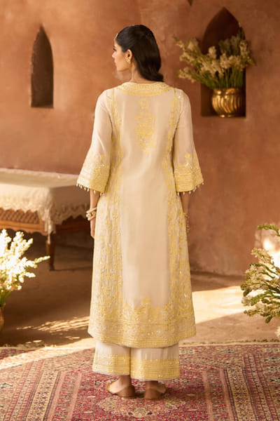 Sheetal Batra Ivory and yellow pearl embroidered kurta set SHEEMAY26D144664