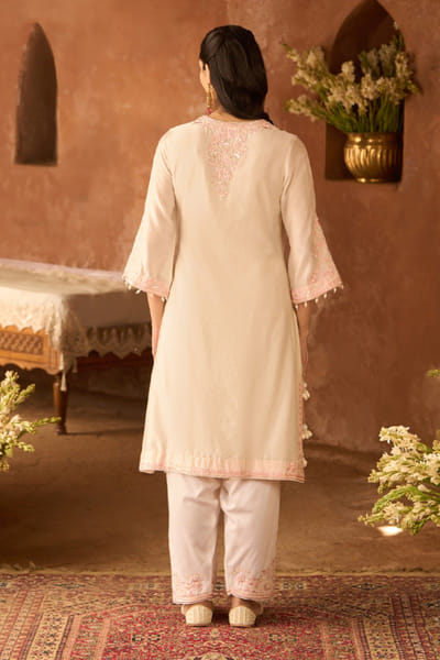 Sheetal Batra Ivory and pink sequin embroidered kurta set SHEEMAY26D144674