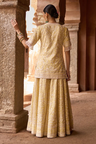 Sheetal Batra Lemon yellow Parsi gara embroidery sharara set SHEEMAY26D144656