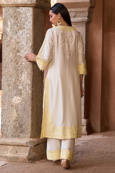 Sheetal Batra Ivory and yellow sequin embroidered kurta set SHEEMAY26D144662