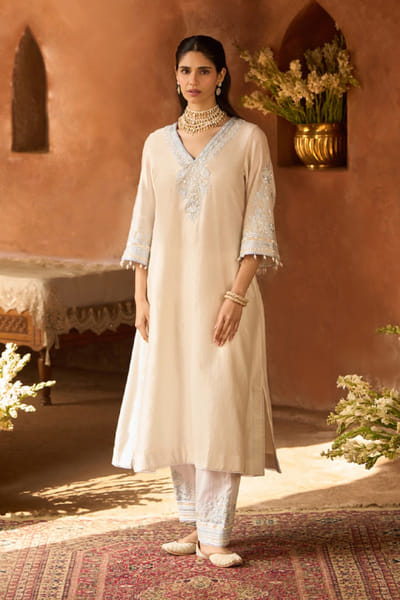 Sheetal Batra Ivory and blue sequin embroidered choga set SHEEMAY26D144686