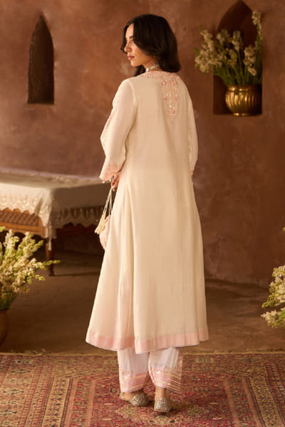 Sheetal Batra Ivory and pink sequin embroidered kaftan set SHEEMAY26D144685