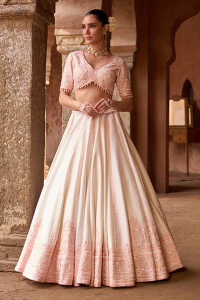 Sheetal Batra Ivory and pink sequin embroidered lehenga set SHEEMAY26D144688