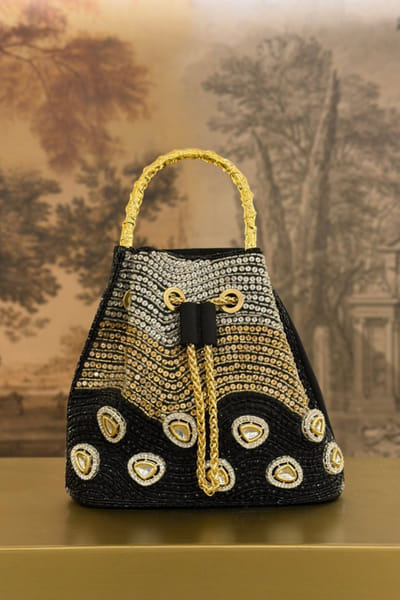 Be Chic Black polki studded bucket bag BECHJUL26D150886