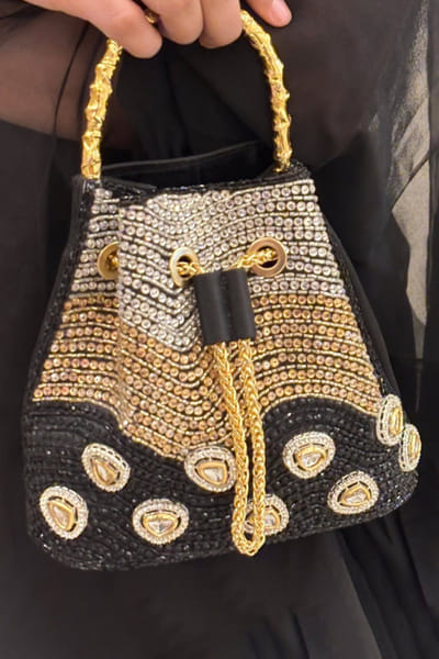 Be Chic Black polki studded bucket bag BECHJUL26D150886