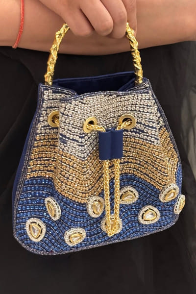 Be Chic Blue polki studded bucket bag BECHJUL26D150887