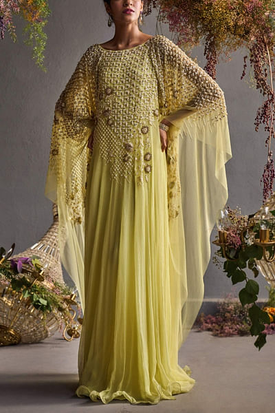 Yellow embroidered gown