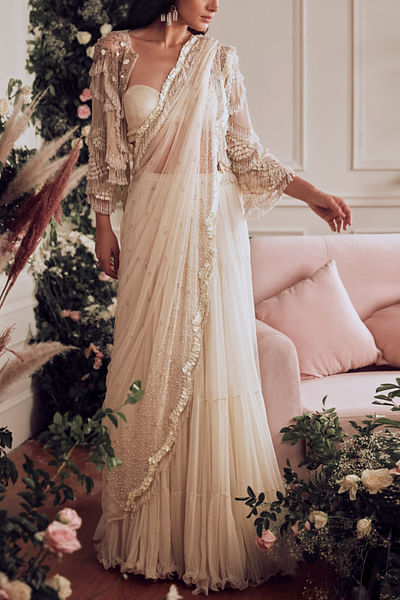 Light lemon embellished concept sari