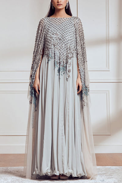Grey statement sleeves gown