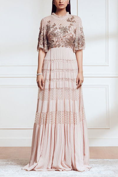 Blush tiered embellished gown
