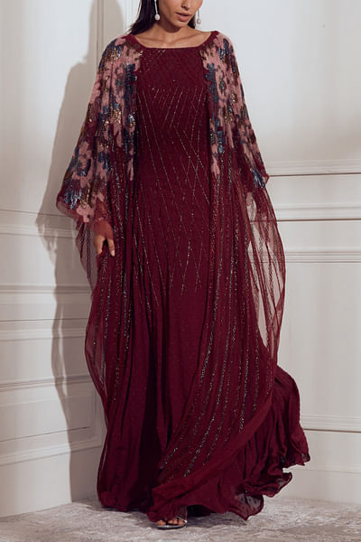 Wine embellished gown