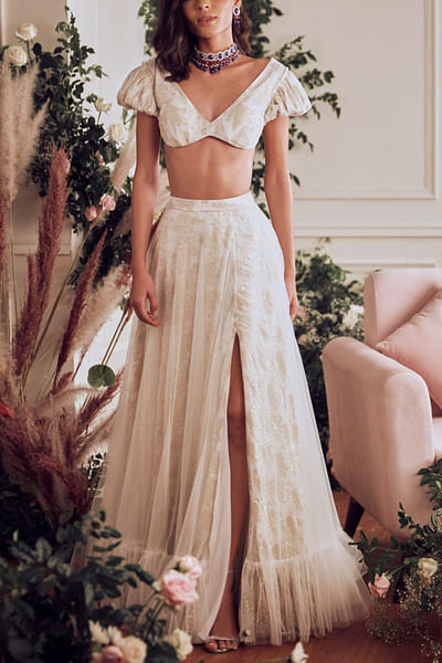Ivory embellished lehenga set