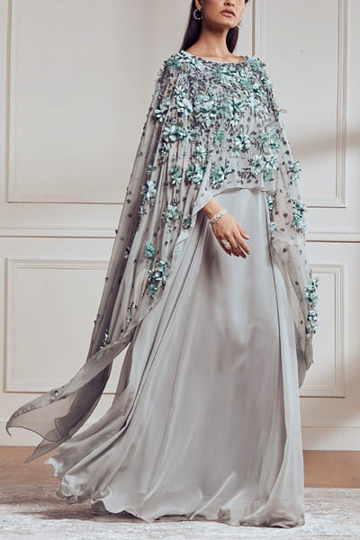 Light grey embellished kaftan gown