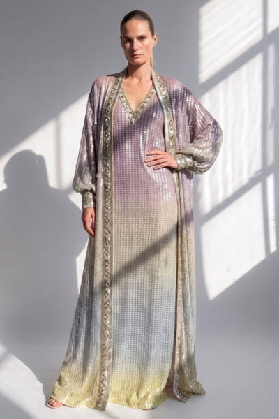 Nikita Mhaisalkar Purple baroque embroidered jacket-dress set NIKIJUN26D148086