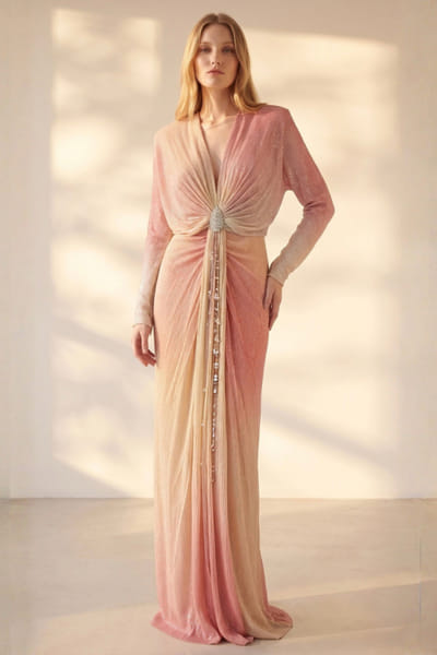 Nikita Mhaisalkar Pink printed and embellished draped dress NIKIJUN26D148092