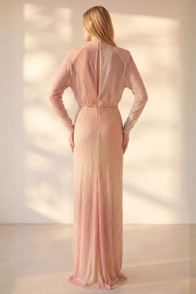 Nikita Mhaisalkar Pink printed and embellished draped dress NIKIJUN26D148092