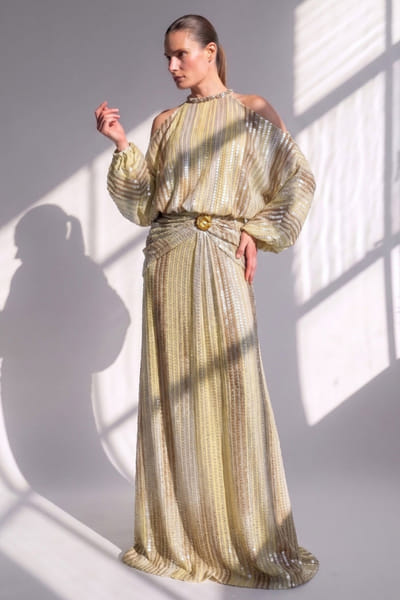 Nikita Mhaisalkar Yellow embellished shoulder-cutout dress NIKIJUN26D148093
