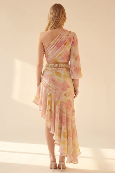 Nikita Mhaisalkar White-pink floral printed ruffle skirt set NIKIJUN26D148096