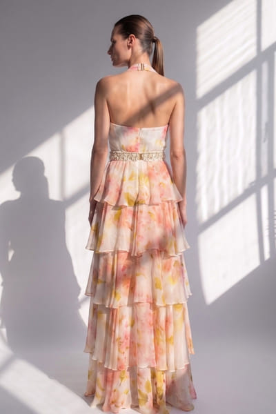 Nikita Mhaisalkar White and pink floral printed maxi dress NIKIJUN26D148097