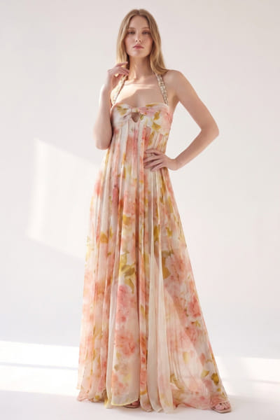Nikita Mhaisalkar White and pink floral printed maxi-dress NIKIJUN26D148098