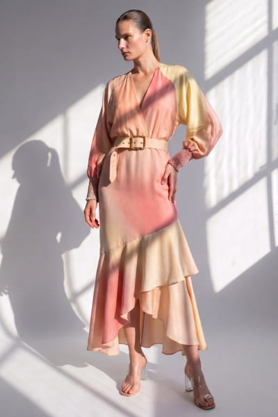 Nikita Mhaisalkar Pink printed and belted asymmetric dress NIKIJUN26D148100
