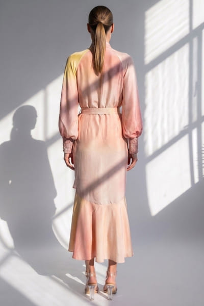 Nikita Mhaisalkar Pink printed and belted asymmetric dress NIKIJUN26D148100