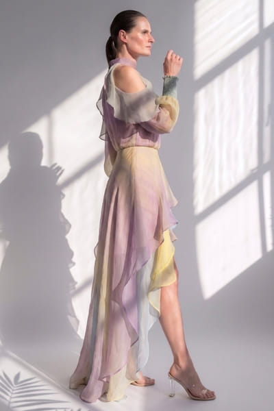 Nikita Mhaisalkar Purple printed asymmetric dress NIKIJUN26D148101