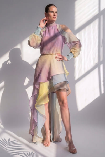 Nikita Mhaisalkar Purple printed asymmetric dress NIKIJUN26D148101