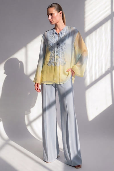 Nikita Mhaisalkar Yellow and blue hand embroidered co-ord set NIKIJUN26D148102