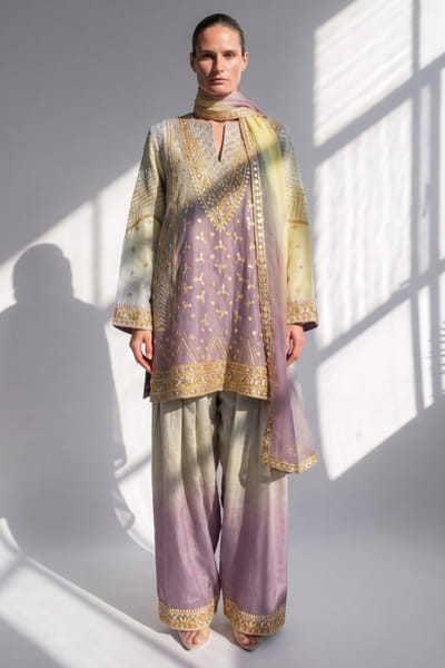 Nikita Mhaisalkar Purple gota hand embroidered kurta set NIKIJUN26D148104