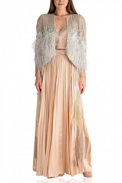 Off-white faux feather cape
