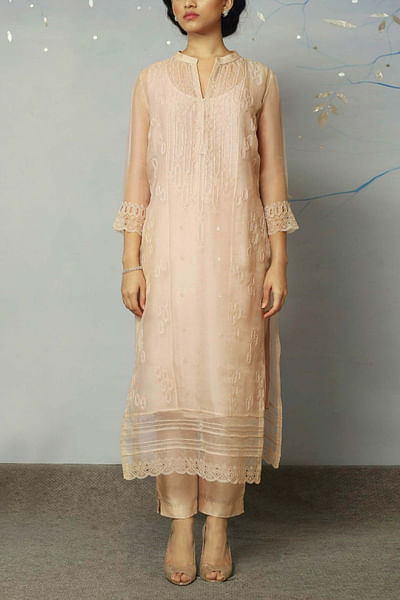 Nude pink organza kurta set